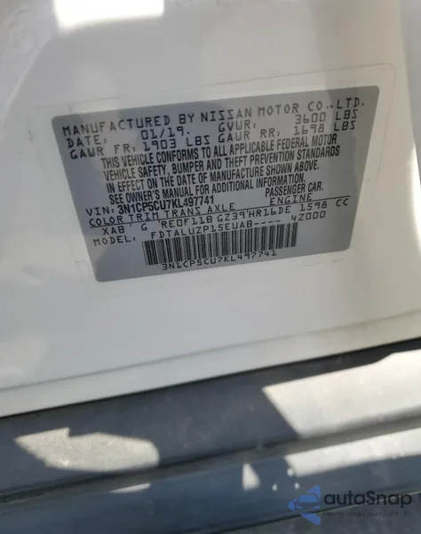 2019 Nissan Kicks S из США, поврежденный, VIN 3N1CP5CU7KL497741